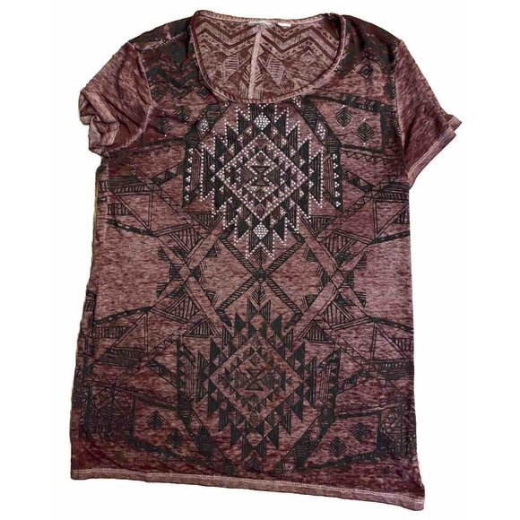 Unbranded Women's Aztec Print Cap Sleeve Blouse Embellished 18” Pit To Pit - Picture 1 of 2
